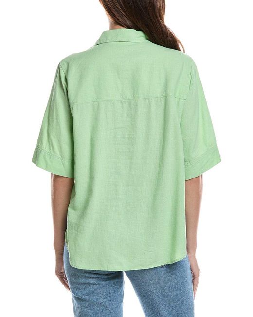 Z Supply Green Expedition Button-Up Linen-Blend Blouse