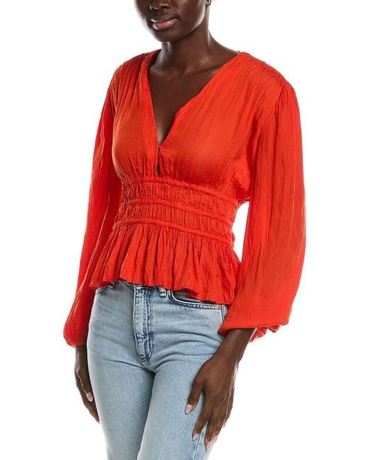 Maje Red V-Neck Top