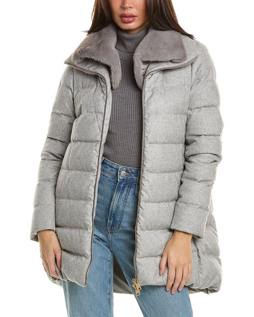 Herno Gray Quilted Padded Silk & Cashmere-blend Coat