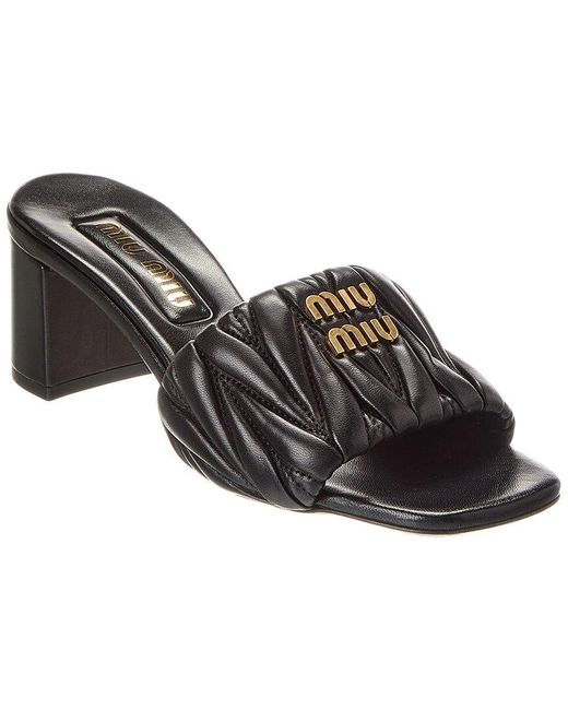 Miu Miu Black Logo Leather Sandal