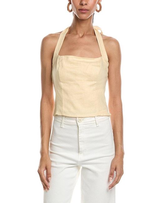 REVERIEE White Linen Halter Neck Top