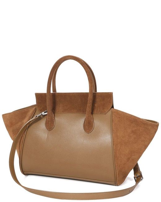Tiffany & Fred Paris Brown Suede & Leather Winged Tote
