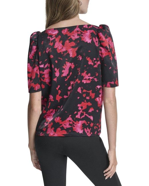 DKNY Red Asymmetrical Short Sleeve Top