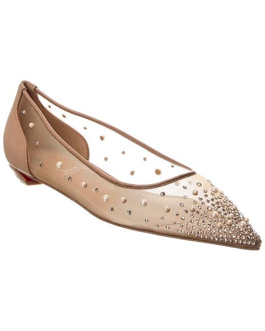 Christian Louboutin White Miss Z Degrastrassina Perla Mesh & Leather Flat