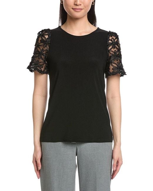 Anne Klein Black Mixed Media Top