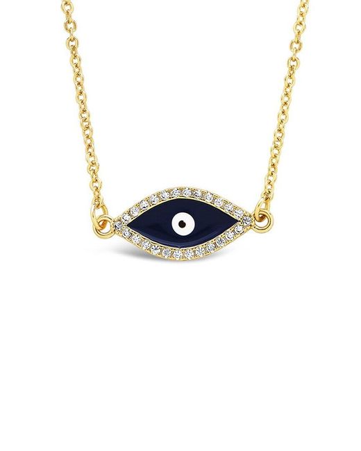 Sterling Forever Blue 14k Plated Cz Evil Eye Necklace