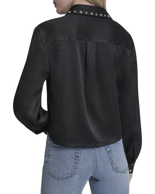 DKNY Black Stud Collar Y-Neck Shirt