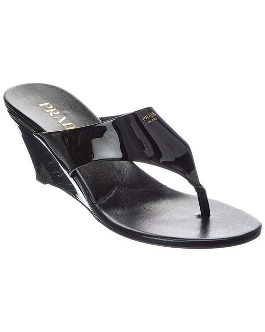 Prada Black Patent Wedge Sandal