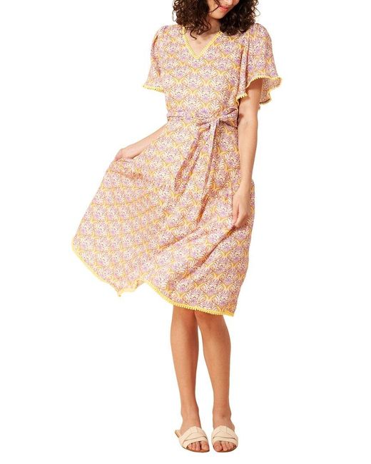 Hale Bob Natural V-neck Linen Midi Dress