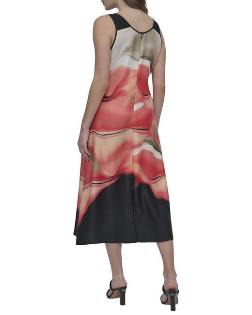 DKNY Red Border Print Shirt Dress