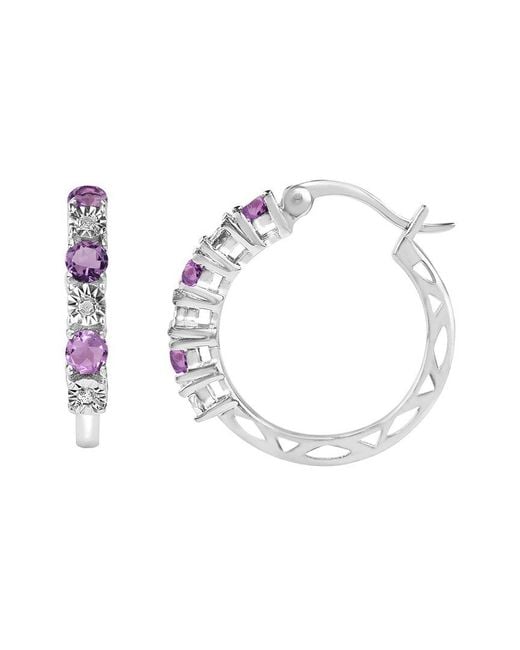 MaxColor White 0.12 Ct. Tw. Diamond & Amethyst Hoop Earrings