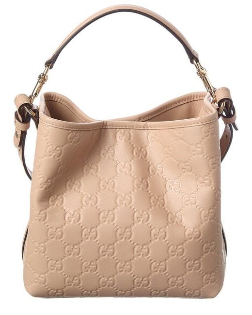 Gucci Brown Gg Emblem Small Leather Bucket Bag
