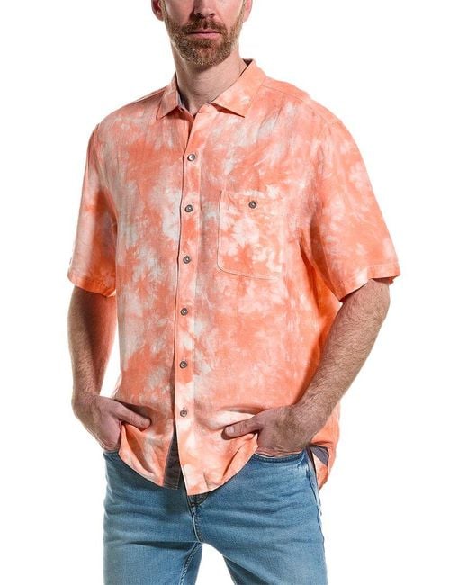 Tommy Bahama Orange Poolside Tie-dye Linen-blend Shirt for men