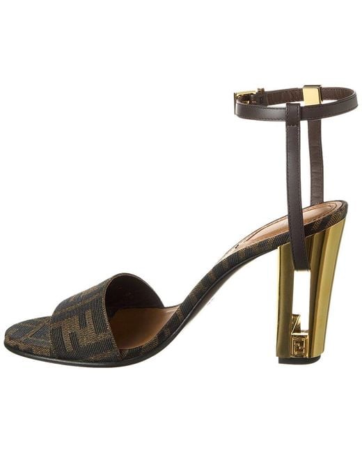 Fendi Delfina Ff & Leather Sandal in Brown | Lyst