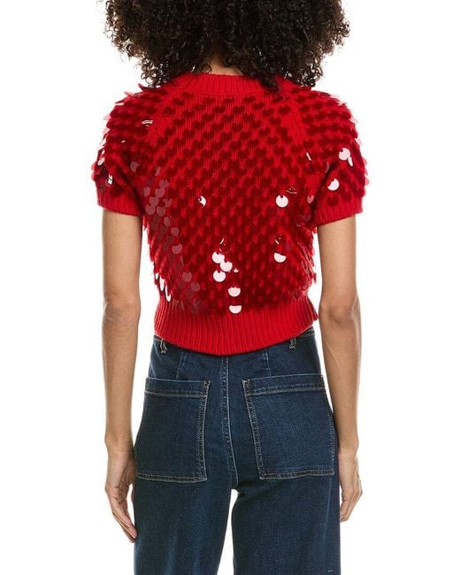 Prada Red Cropped Paillette Embellished Wool & Cashmere-Blend Sweater