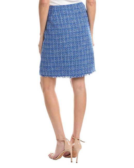 St. John Blue Tweed A-Line Skirt