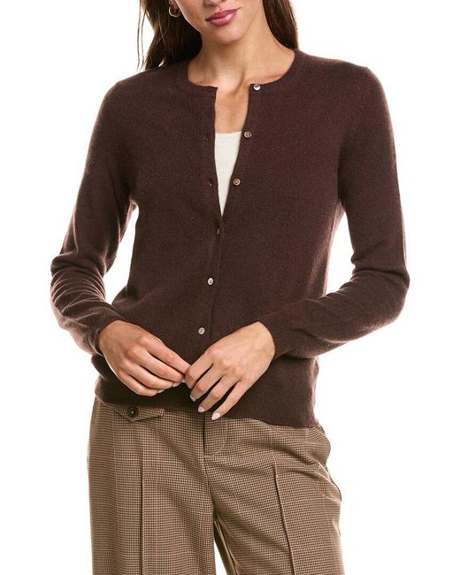InCashmere Brown Basic Crewneck 100% Cashmere Cardigan
