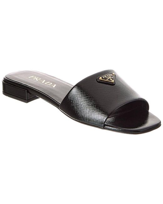 Prada Black Logo Leather Sandal