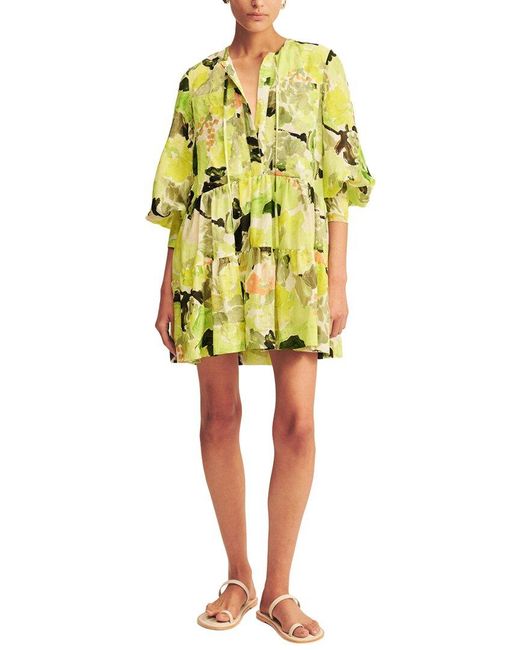 Shona Joy Yellow Roscoe Tiered Linen-Blend Mini Dress