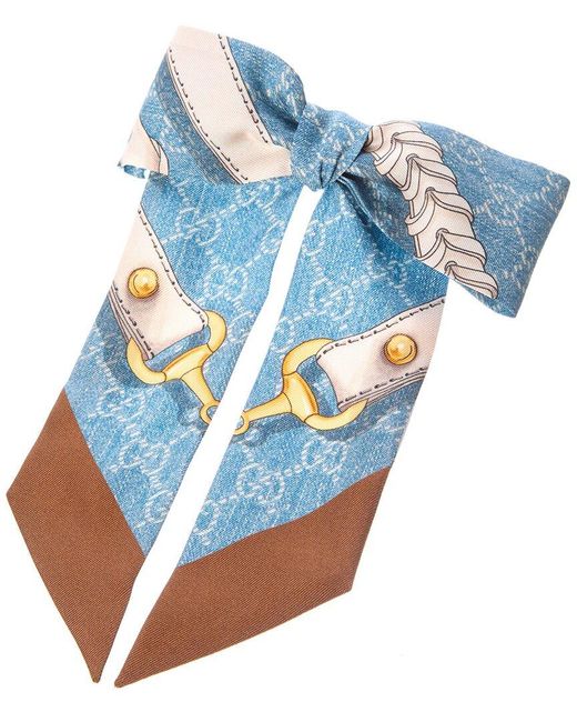 Gucci Blue Printed Silk Twill Scrunchie