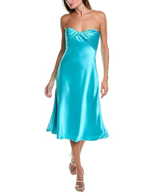 ML Monique Lhuillier Blue Imara Satin Midi Dress