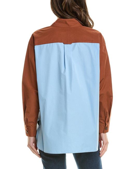 Lafayette 148 New York Brown Colorblocked Oversized Shirt