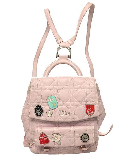 Dior Pink Cannage Leather Small Lucky Badge Stardust Backpack Soft (Authentic Pre-Owned)