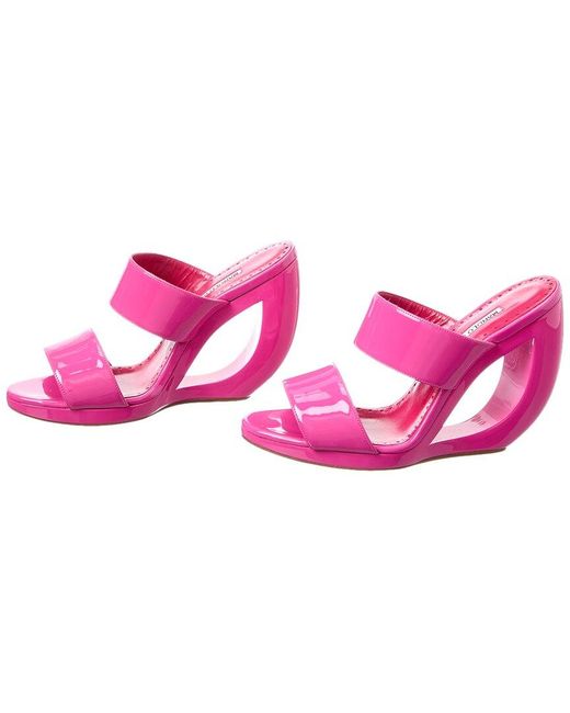 Manolo Blahnik Pink Welli 105 Patent Wedge Sandal (authentic Pre-loved)