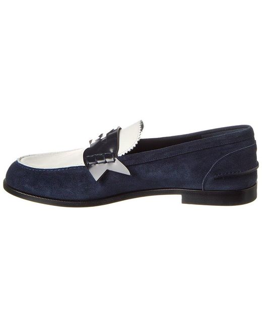 Christian Louboutin Blue Suede & Leather Penny Loafer