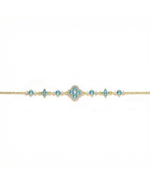 Rachel Glauber Metallic 14K Plated Cz Floral Design Bracelet