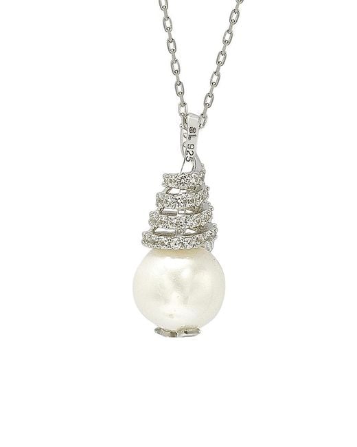 Suzy Levian White Silver 0.62 Ct. Tw. Sapphire & 10mm Pearl Necklace