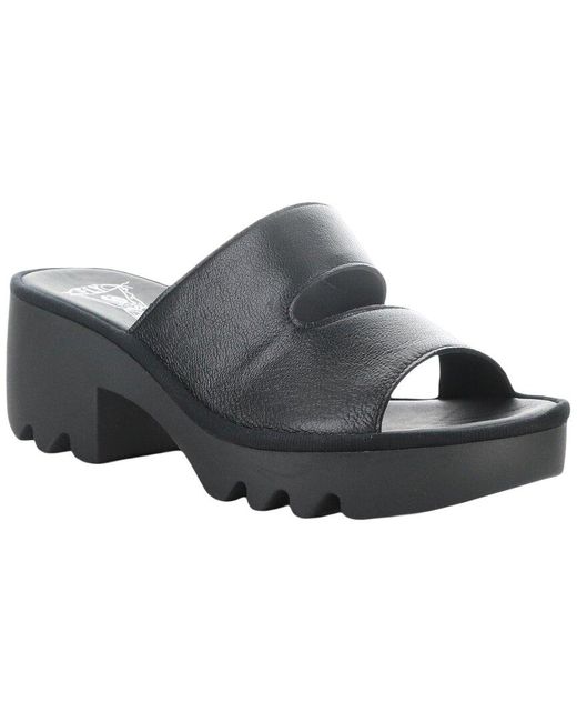 Fly London Black Tech Leather Sandal