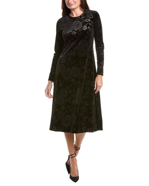 Johnny Was Black Embossed Stretch Velvet Midi Dress