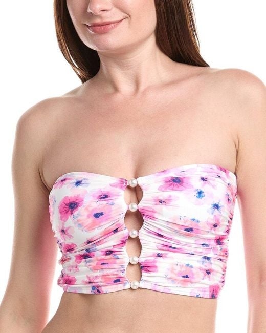 Carmen Marc Valvo Pink Bandeau Shirred Top