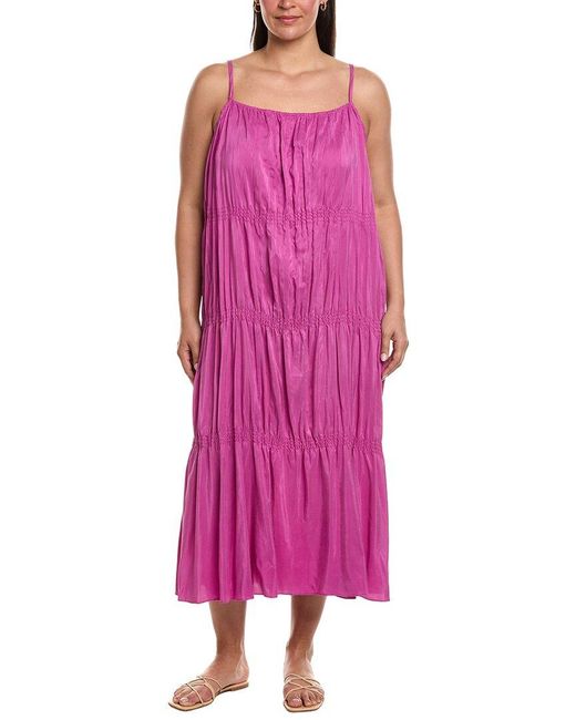 Eileen Fisher Pink Smocked Silk Dress