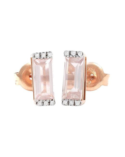 Gemstones White Bar 14K Rose 1.08 Ct. Tw. Diamond & Quartz Earrings