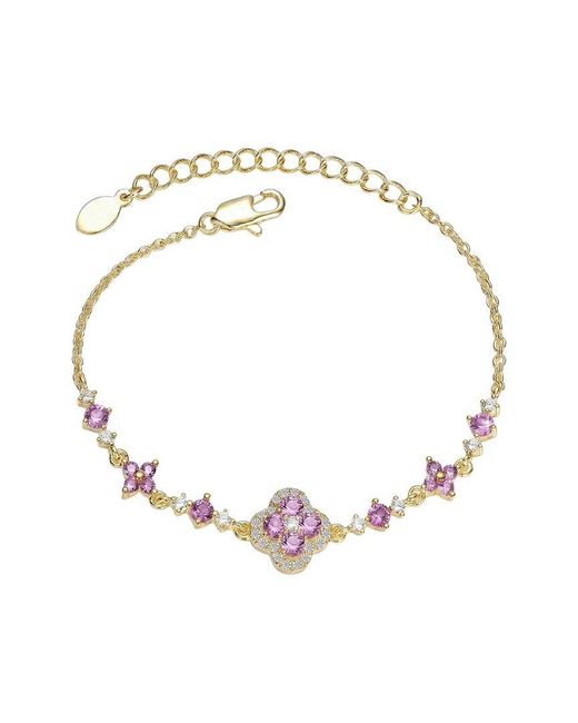 Genevive Jewelry Metallic Rachel Glauber 14K Plated Cz Floral Design Bracelet