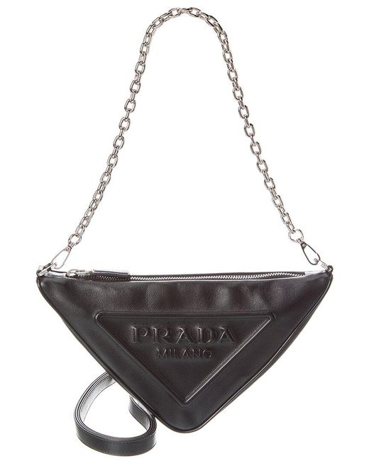 Prada Gray Triangle Leather Mini Bag