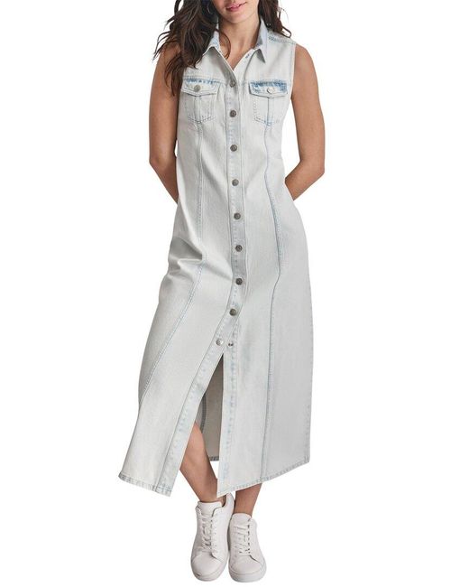 DKNY Gray Maxi Button Front Dress