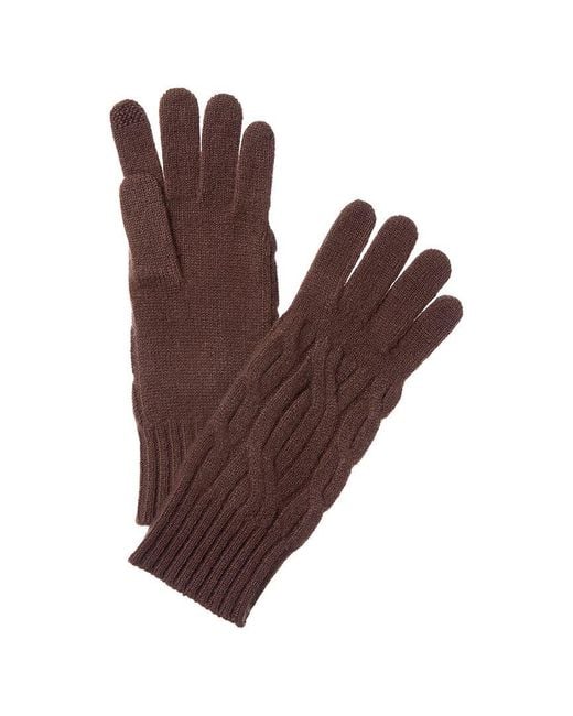 Hannah Rose Brown Wide Cable Cashmere Gloves