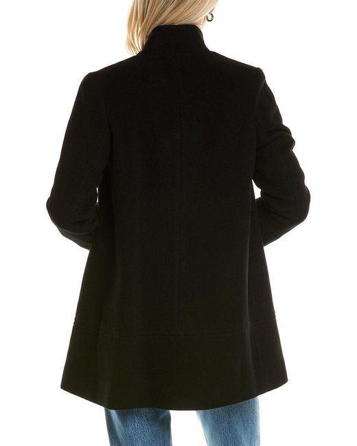 Fleurette Black Textured Wool-blend Car Coat