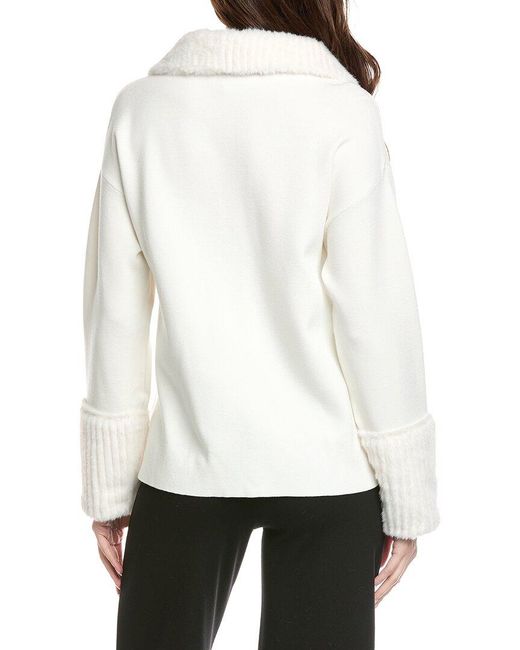 Joseph Ribkoff White Faux Fur Trim Zip Jacket