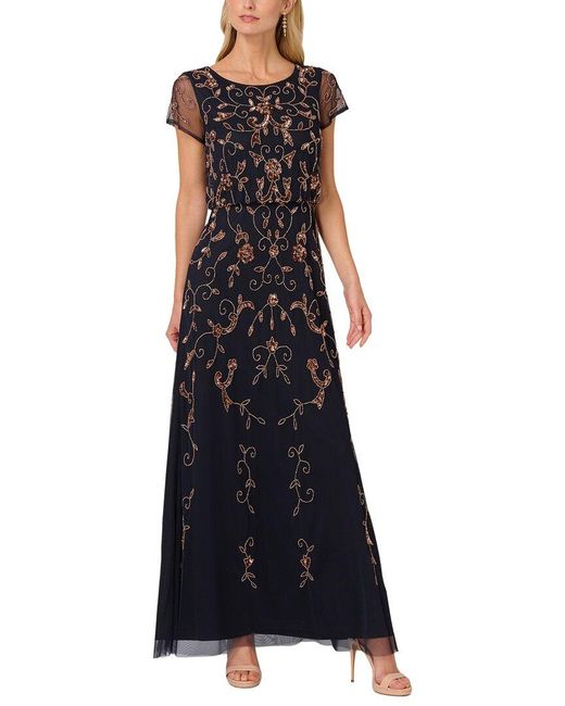 Adrianna Papell Blue Beaded Blouson Gown