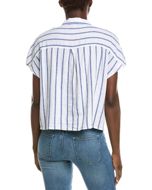 Z Supply White Parallel Button Down Linen-Blend Top