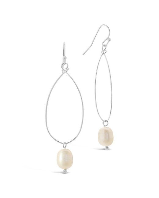 Sterling Forever White Rhodium Plated 10mm Pearl Teardrop Dangle Earrings