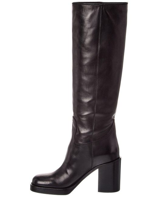Prada Brown Logo Leather Knee-High Boot