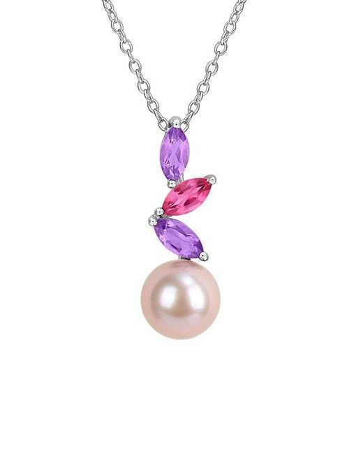 Rina Limor Women's Pink 0.70 Ct. Tw. Gemstone & 8-8.5Mm Pearl Pendant