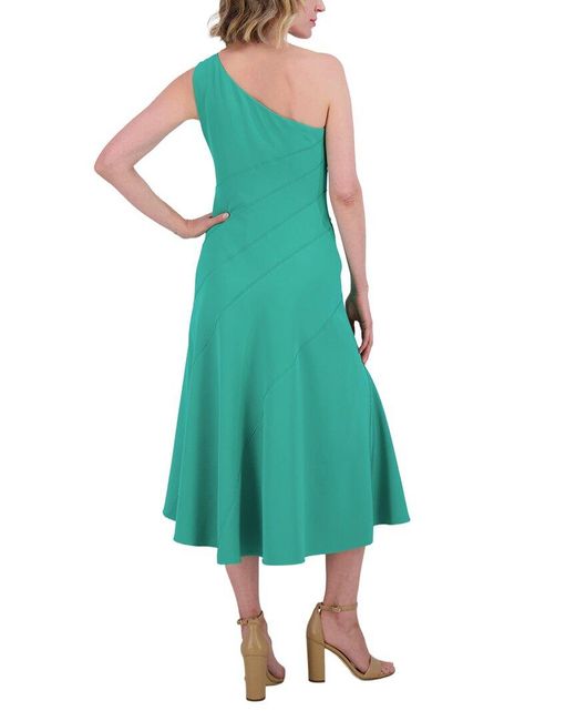 Vince Camuto Green One Shoulder Solid Maxi Dress