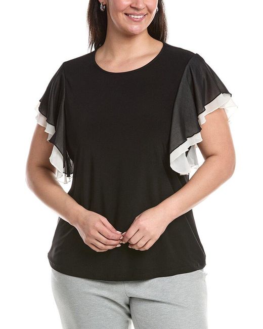 Anne Klein Black Plus Layered Flutter Sleeve Top