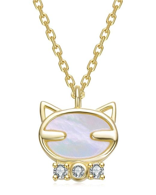 Rachel Glauber Metallic 14K Plated 2Mm Pearl Cz Pendant